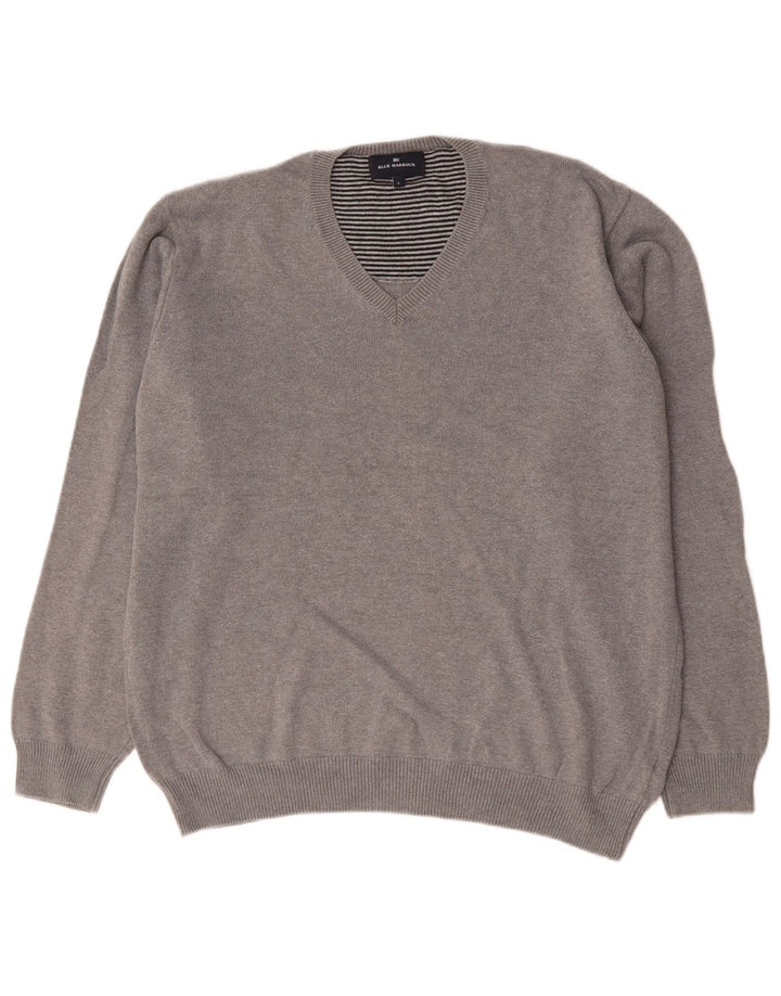 Marks & Spencer Herren Blue Harbor V-Ausschnitt Pullover Pullover Große graue Baumwolle
