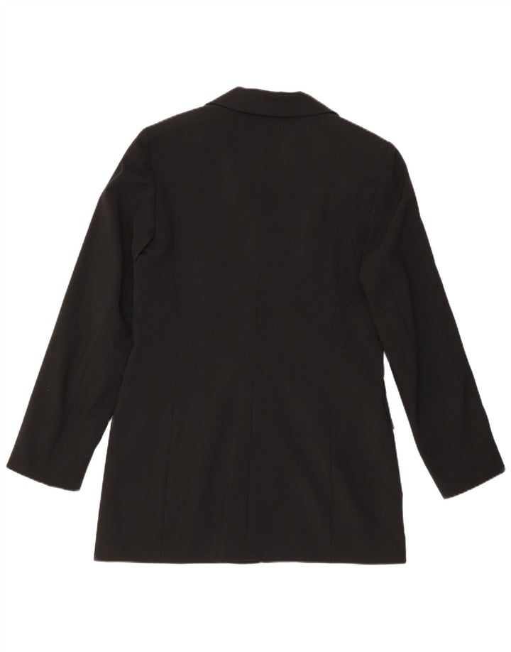 VINTAGE Damen Longline 3-Knopf-Blazerjacke IT 46 Großes schwarzes Polyester