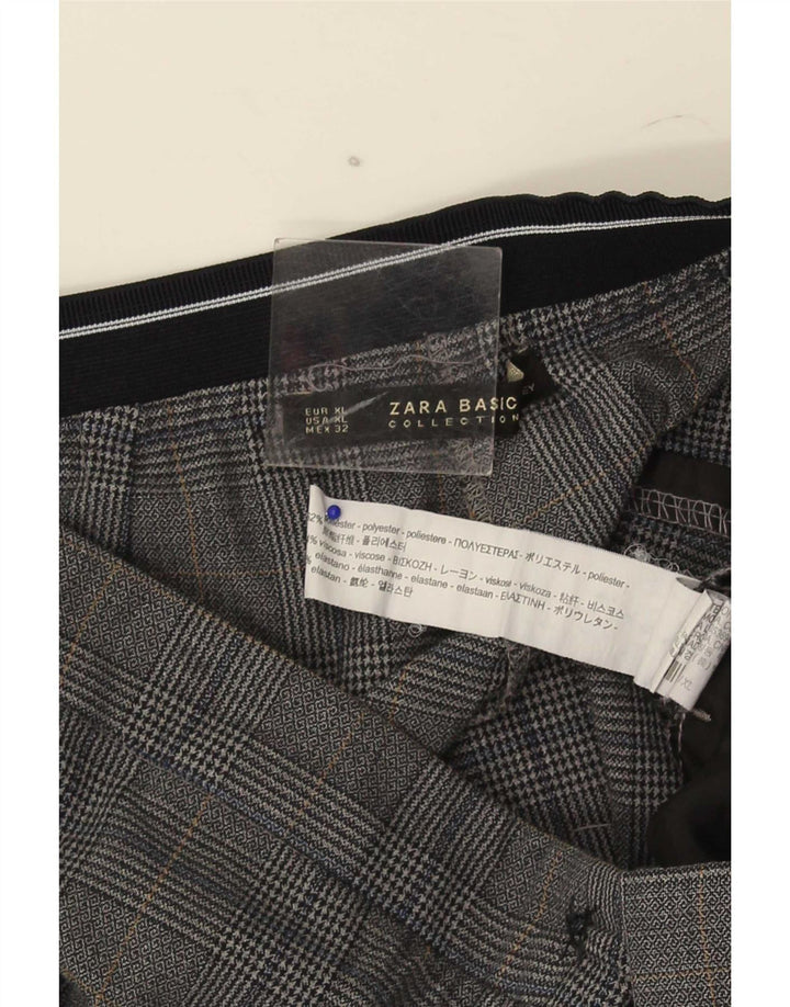 Zara Slim Chino-Hose für Damen, XL, W32, L27, grau kariertes Polyester