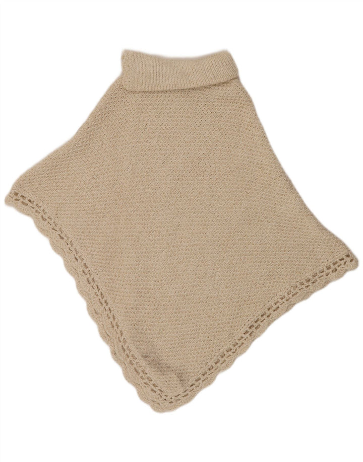 VINTAGE Damen-Ponchopullover mit Rollkragen, Einheitsgröße, aus weißer Wolle