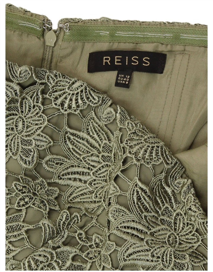 Reiss Damen Trägerloses Kleid UK 12 Mittelgrünes Blumenmuster aus Polyester