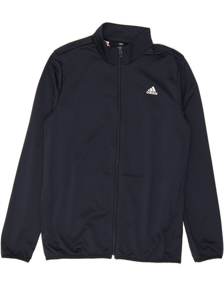 ADIDAS Boys Graphic Tracksuit Top Jacket 13-14 Years Navy Blue Polyester Vintage Adidas and Second-Hand Adidas from Messina Hembry 