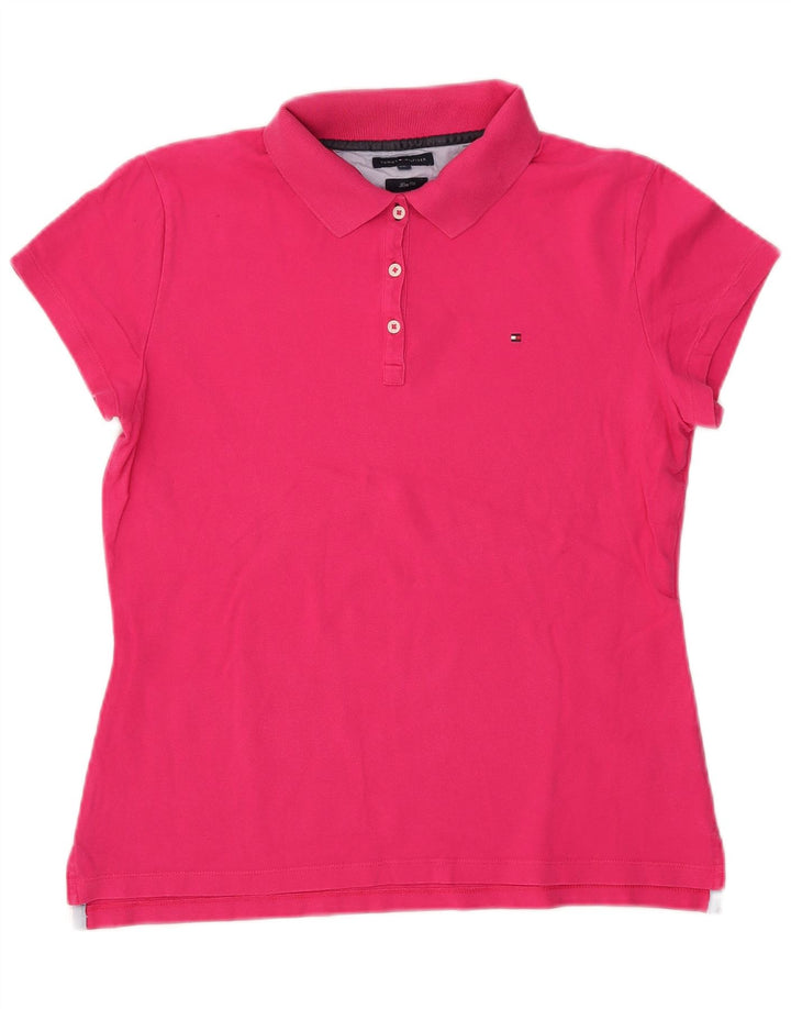 TOMMY HILFIGER Damen Slim Fit Poloshirt UK 20 2XL Rosa Baumwolle