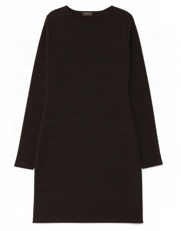 Topshop Damen-Etuikleid mit langen Ärmeln, UK 12, Mittelschwarz, gestreift, Polyester