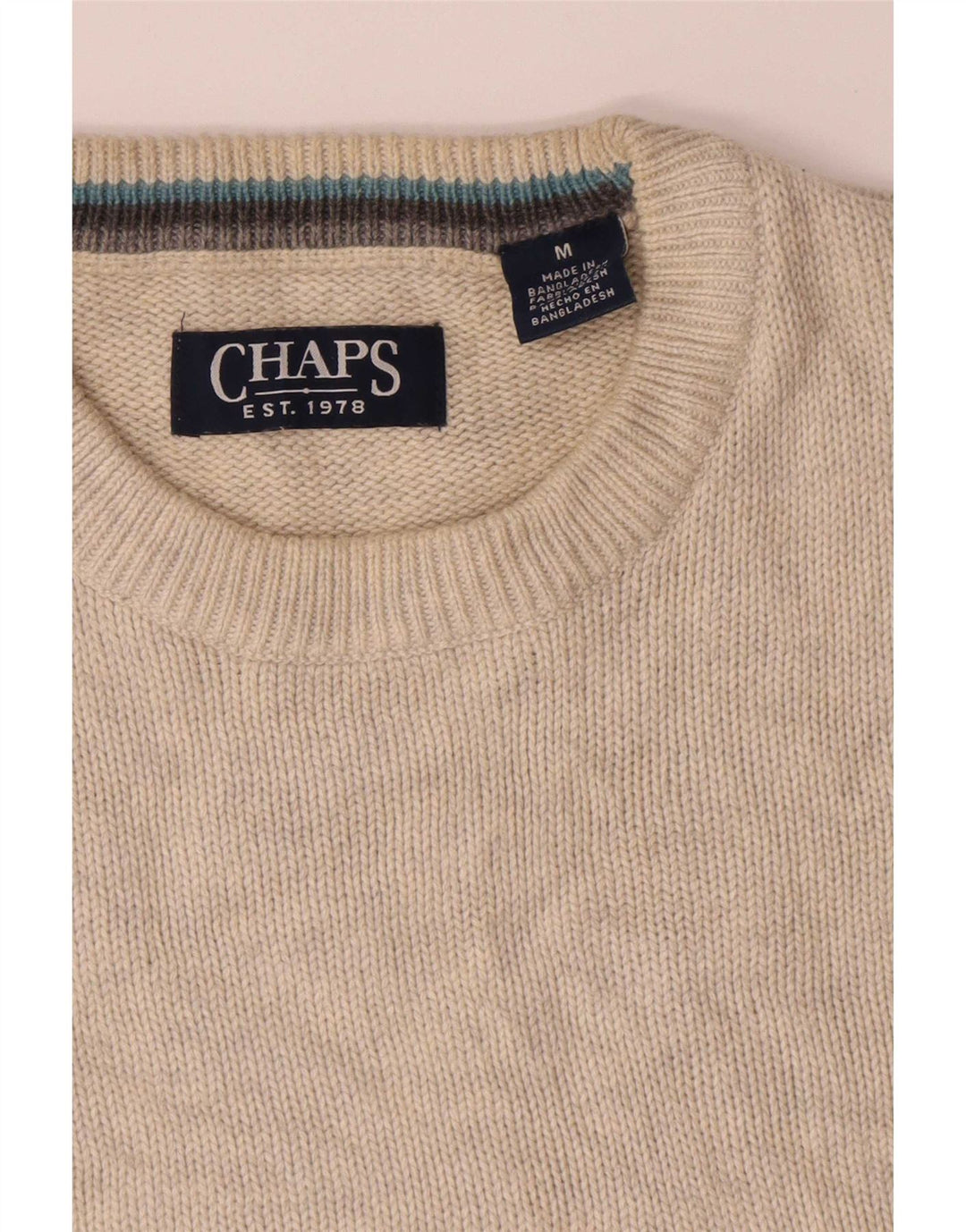 Chaps Herren-Pullover mit Rundhalsausschnitt, mittelgroß, cremefarbene Baumwolle