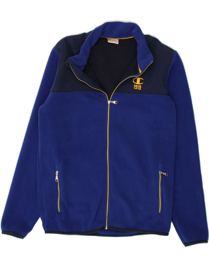 CHAMPION Boys Fleece Jacket 13-14 Years XL Blue Colourblock Polyester Vintage Champion and Second-Hand Champion from Messina Hembry 