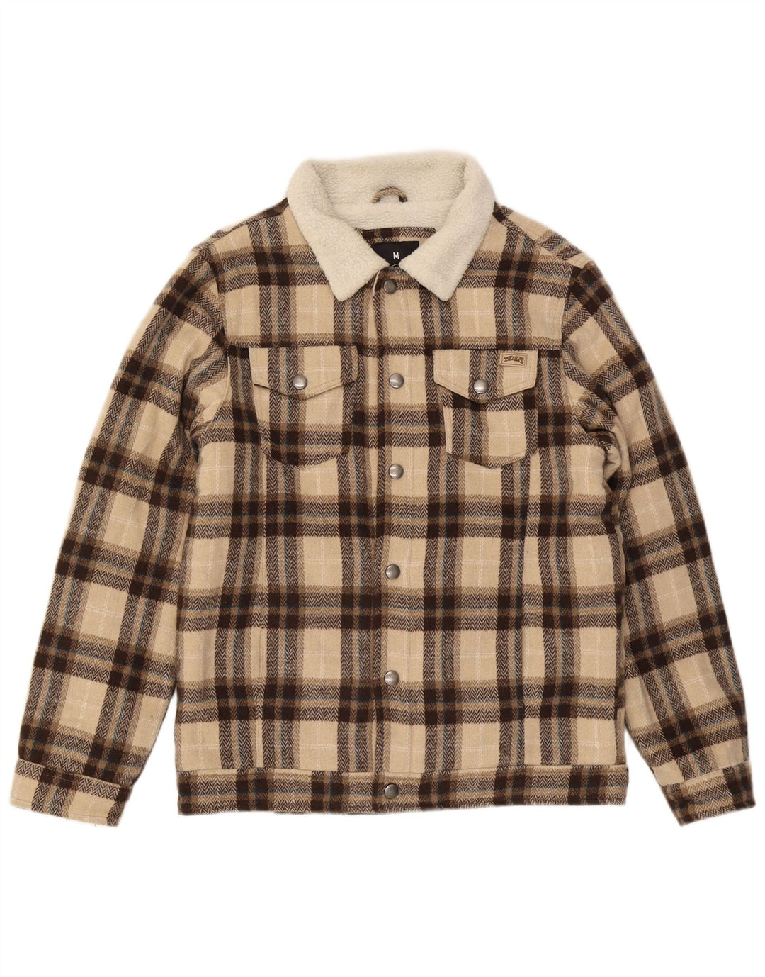 Vintage Herren Sherpa Jacke UK 38 Medium Beige Karo Polyester