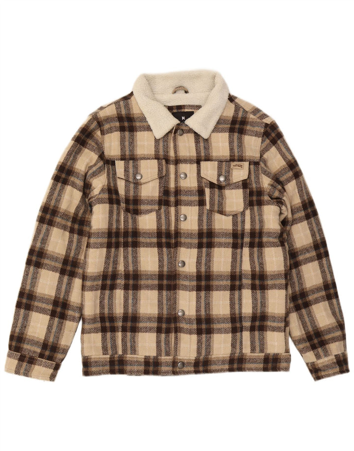 Vintage Herren Sherpa Jacke UK 38 Medium Beige Karo Polyester