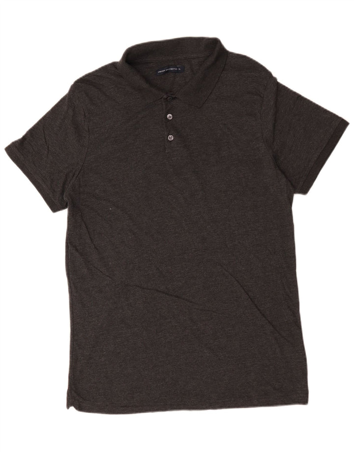 French Connection Herren-Poloshirt XL aus grau gefleckter Baumwolle