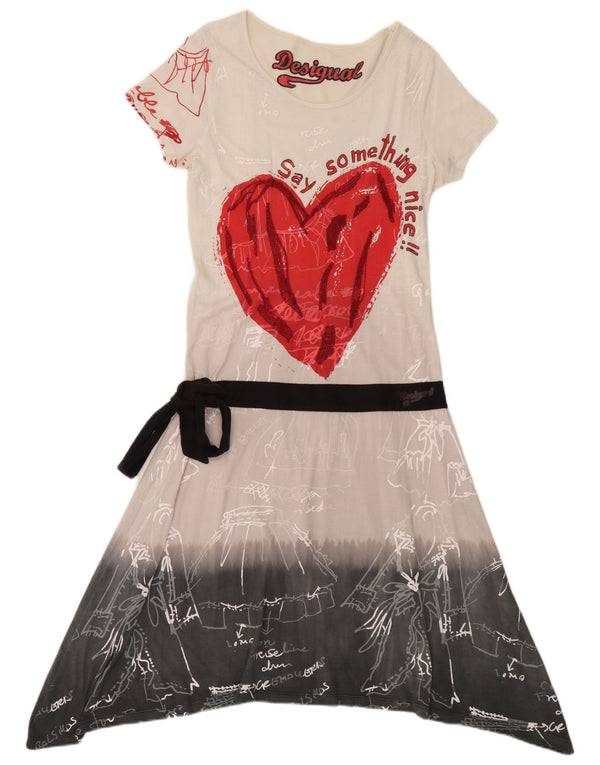 Desigual Damen Grafik-A-Linien-Kleid UK 18 XL Weißer Farbblock
