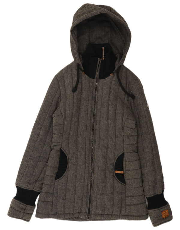 KHUJO Wattierte Damenjacke mit Kapuze, UK 14, mittelgraues Colourblock-Polyester