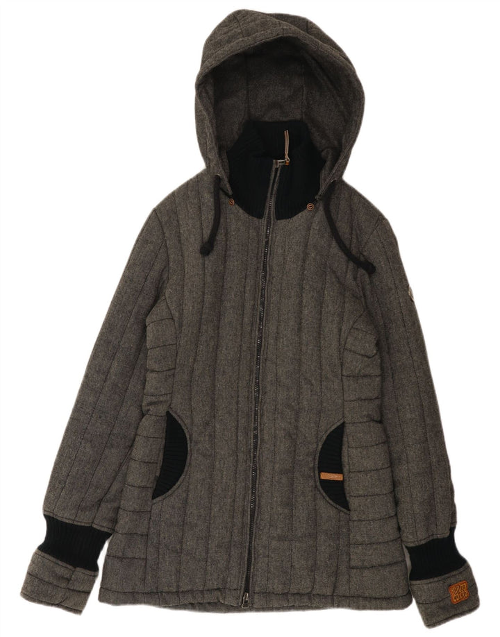 KHUJO Wattierte Damenjacke mit Kapuze, UK 14, mittelgraues Colourblock-Polyester