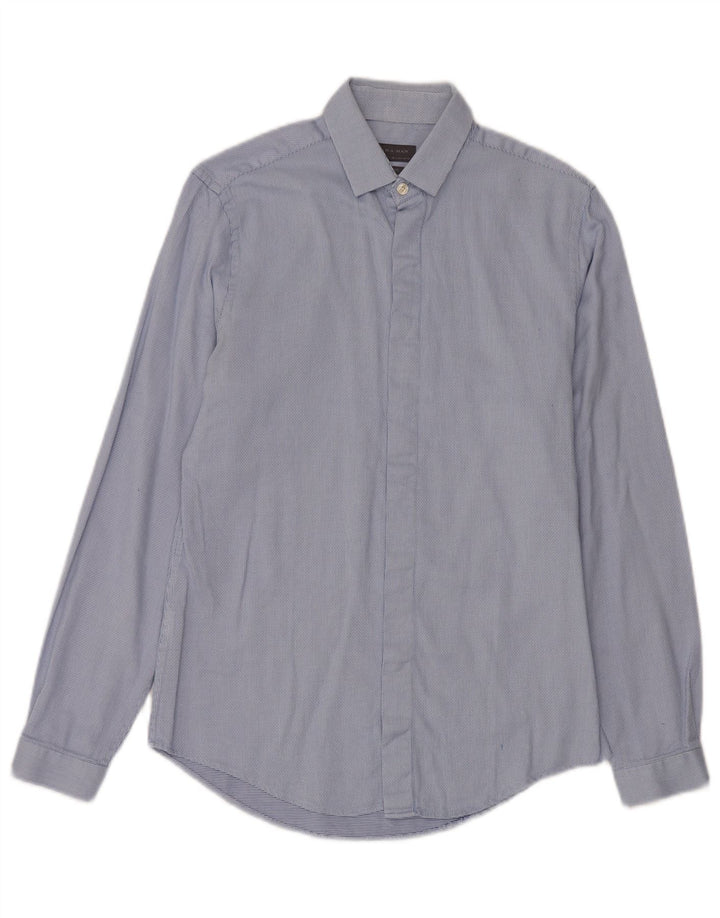 Slim-Fit-Hemd für Herren von Zara, klein, blau gepunktet, Baumwolle