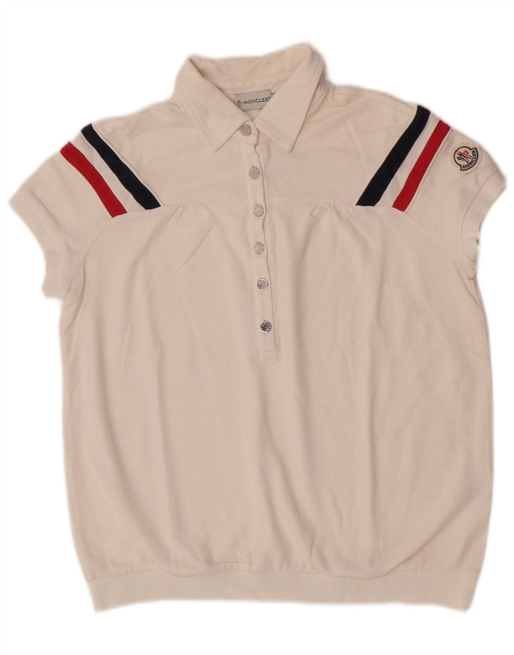 Moncler Damen Poloshirt UK 10 Small Off White gestreift