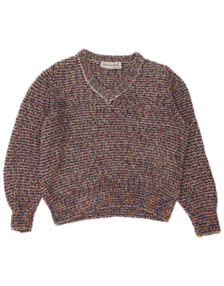 Mariedda Damen-Pullover mit V-Ausschnitt, Größe 46, groß, mehrfarbig, gefleckt