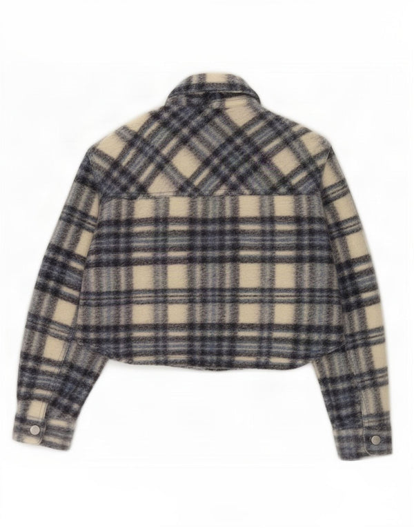 Zara Damen Crop 3/4 Ärmel übergroße Bomberjacke UK 10 Small Grey Check