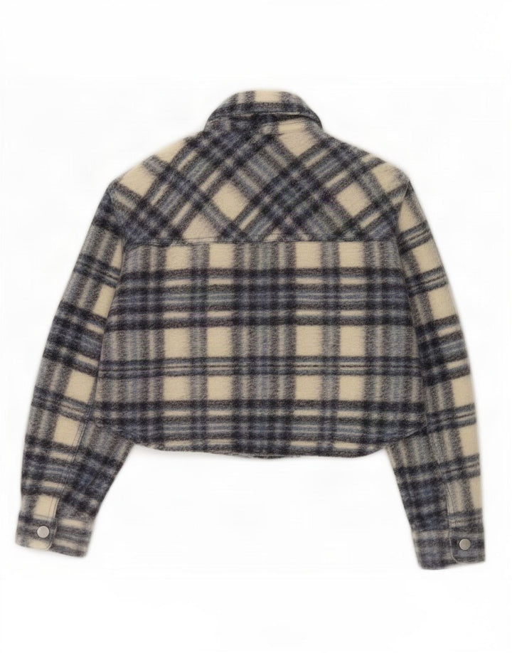 Zara Damen Crop 3/4 Ärmel übergroße Bomberjacke UK 10 Small Grey Check