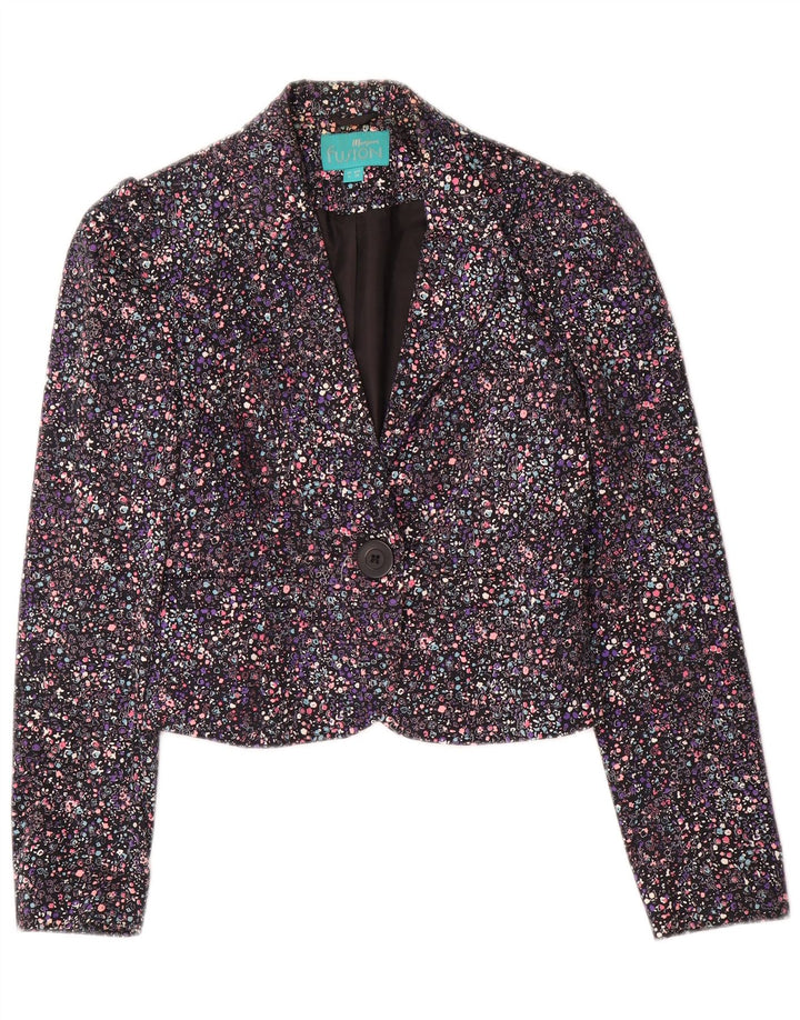 Monsoon Damen-Blazer mit 1 Knopf und bauchfreiem Schnitt, Gr. 8, klein, mehrfarbig, mit Blumenmuster