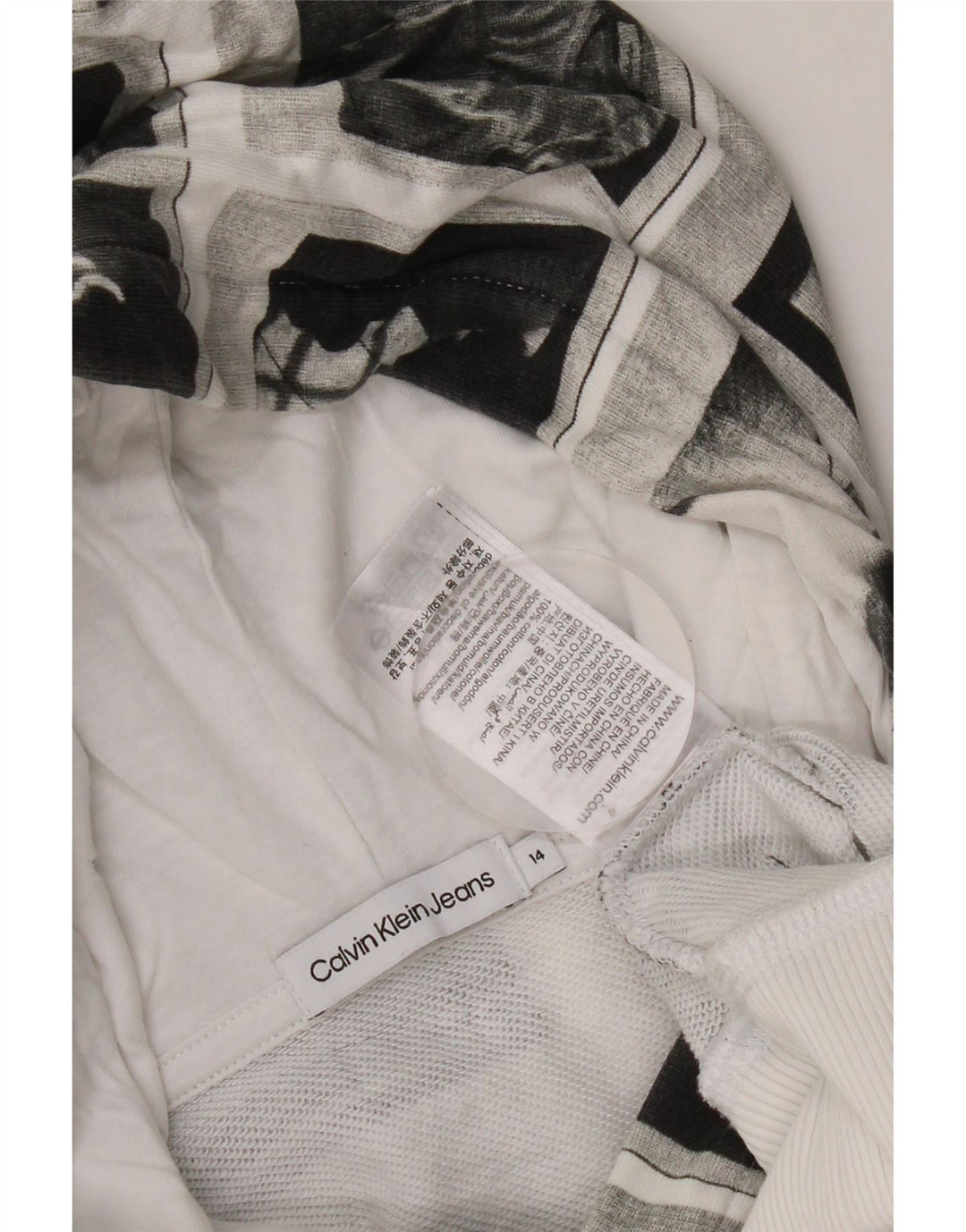 Calvin Klein Jeans Jungen-Pullover mit grafischem Kapuzenpullover, 13–14 Jahre, graues Patchwork
