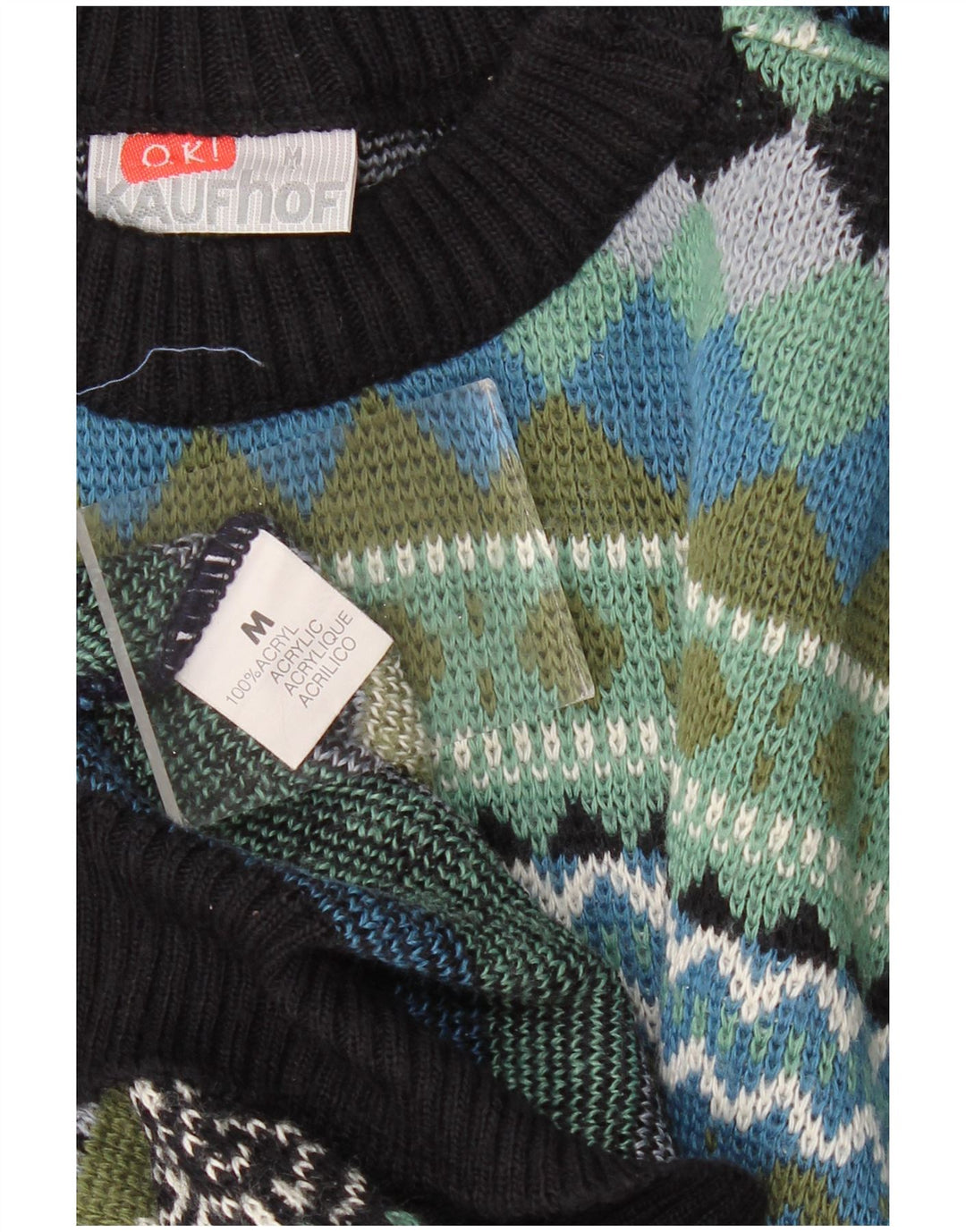 VINTAGE Herren-Pullover mit Rundhalsausschnitt, mittelgroß, mehrfarbig, geometrisch