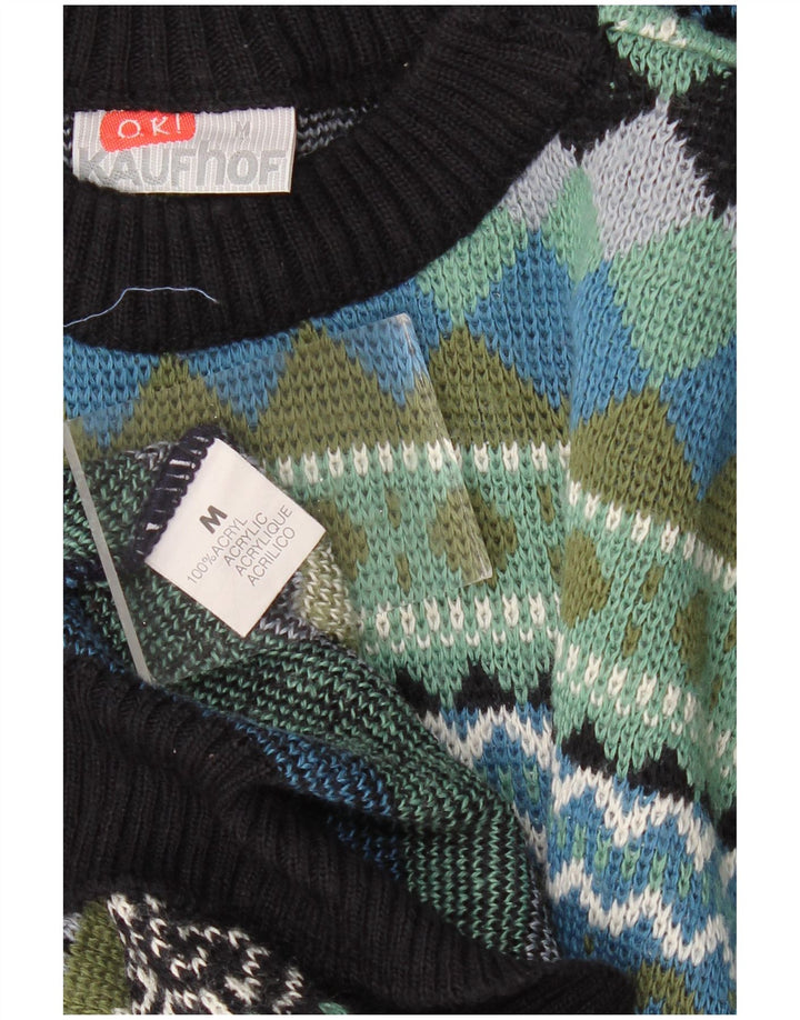 VINTAGE Herren-Pullover mit Rundhalsausschnitt, mittelgroß, mehrfarbig, geometrisch