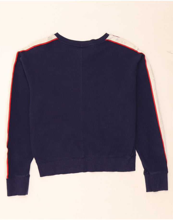 CHAMPION Womens Sweatshirt Jumper UK 14 Medium Navy Blue Colourblock Vintage Champion and Second-Hand Champion from Messina Hembry 
