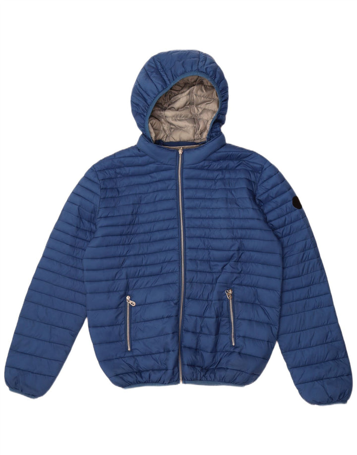 Trussardi Herren-Jacke mit Kapuze, gepolstert, UK 40, Größe L, blaues Nylon