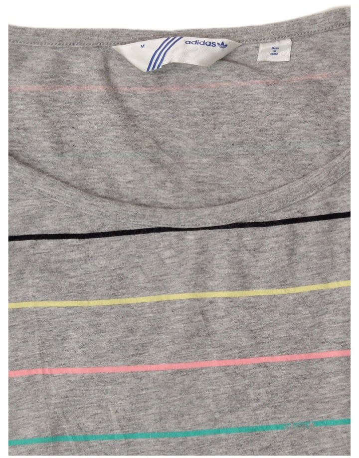 ADIDAS Damen T-Shirt-Kleid UK 14 Mittelgrau gestreifte Baumwolle