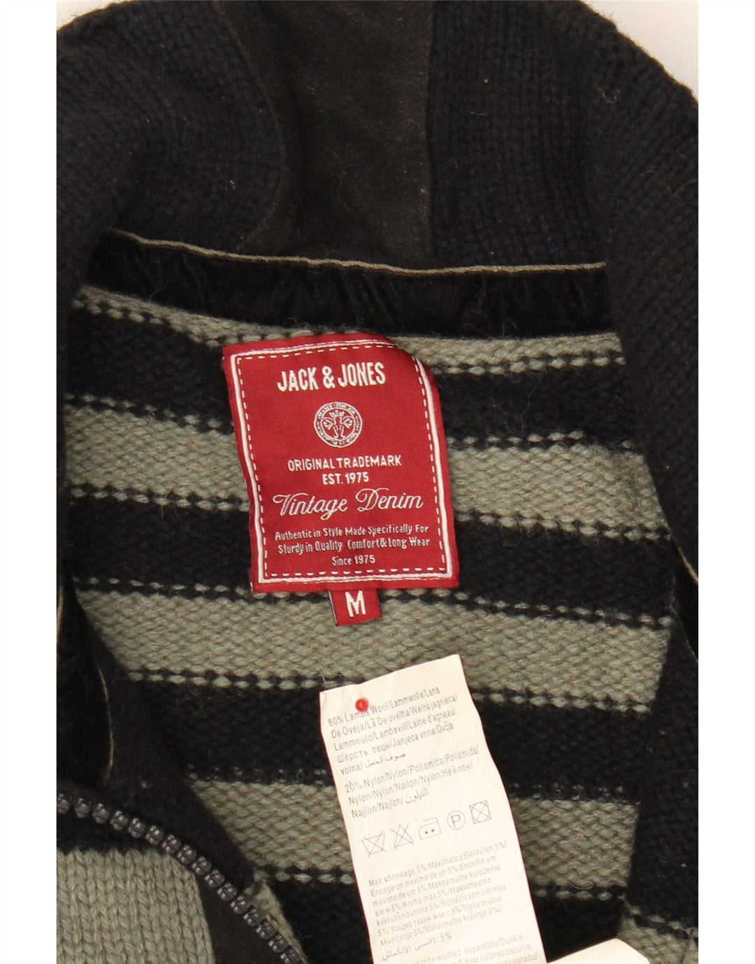 Jack & Jones Herren-Strickjacke im Militär-Stil mit durchgehendem Reißverschluss, mittelschwarz gestreift