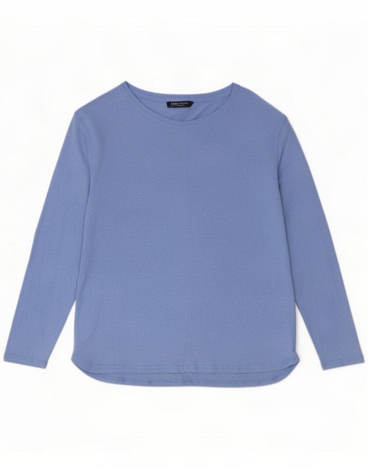 Marks & Spencer Damen Top Langarm UK 14 Mittelblaues Leinen