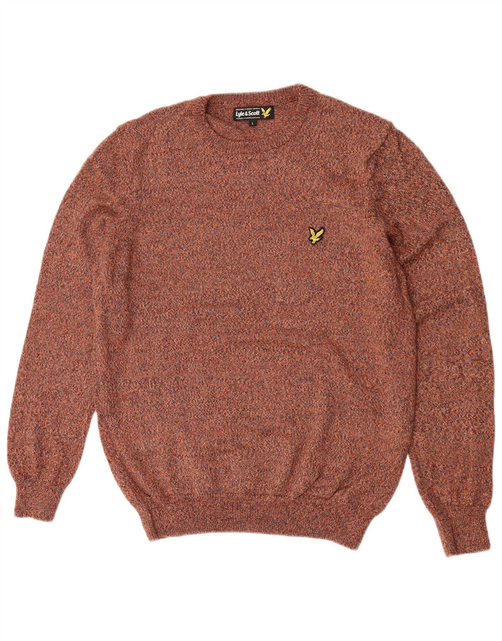 Lyle & Scott Herren-Pullover mit Rundhalsausschnitt, groß, braun gesprenkelte Wolle