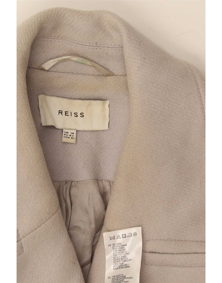 Reiss Kurzer zweireihiger Damenmantel UK 14 Große graue Wolle