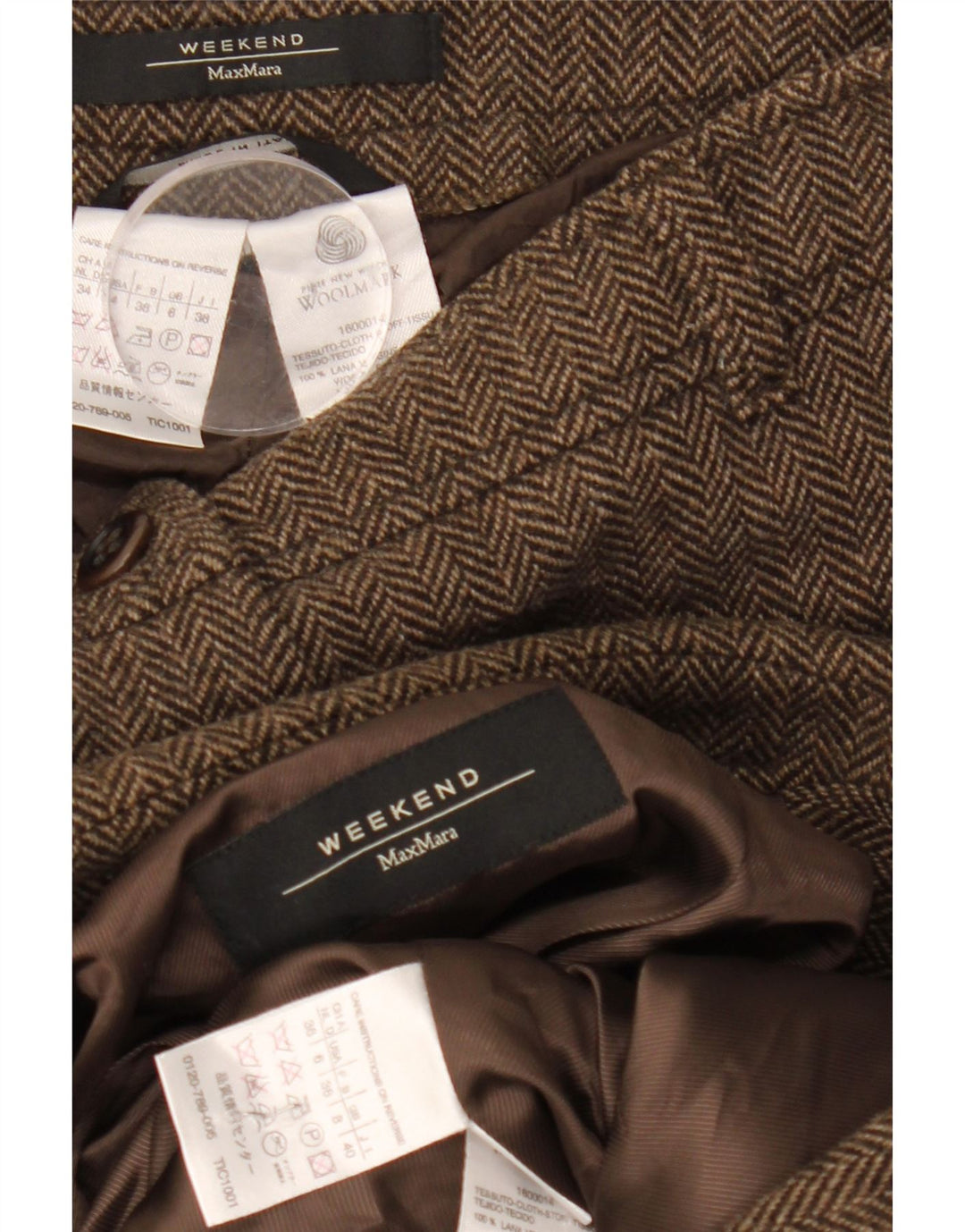 Max Mara Damen-Wochenend-2-teiliger Anzug, UK 8, S, W28, L33, Braun, Fischgrätenmuster