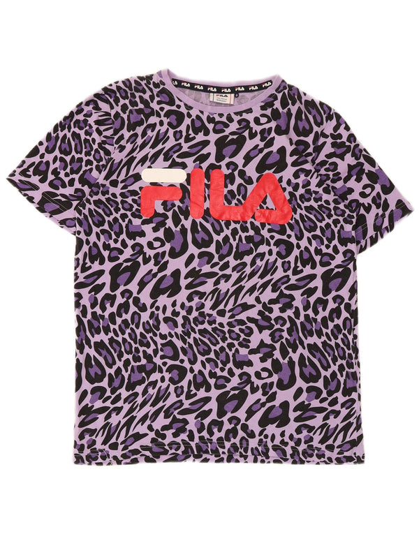 Fila Grafik-T-Shirt-Oberteil für Mädchen, 15–16 Jahre, lila, Baumwolle mit Animal-Print