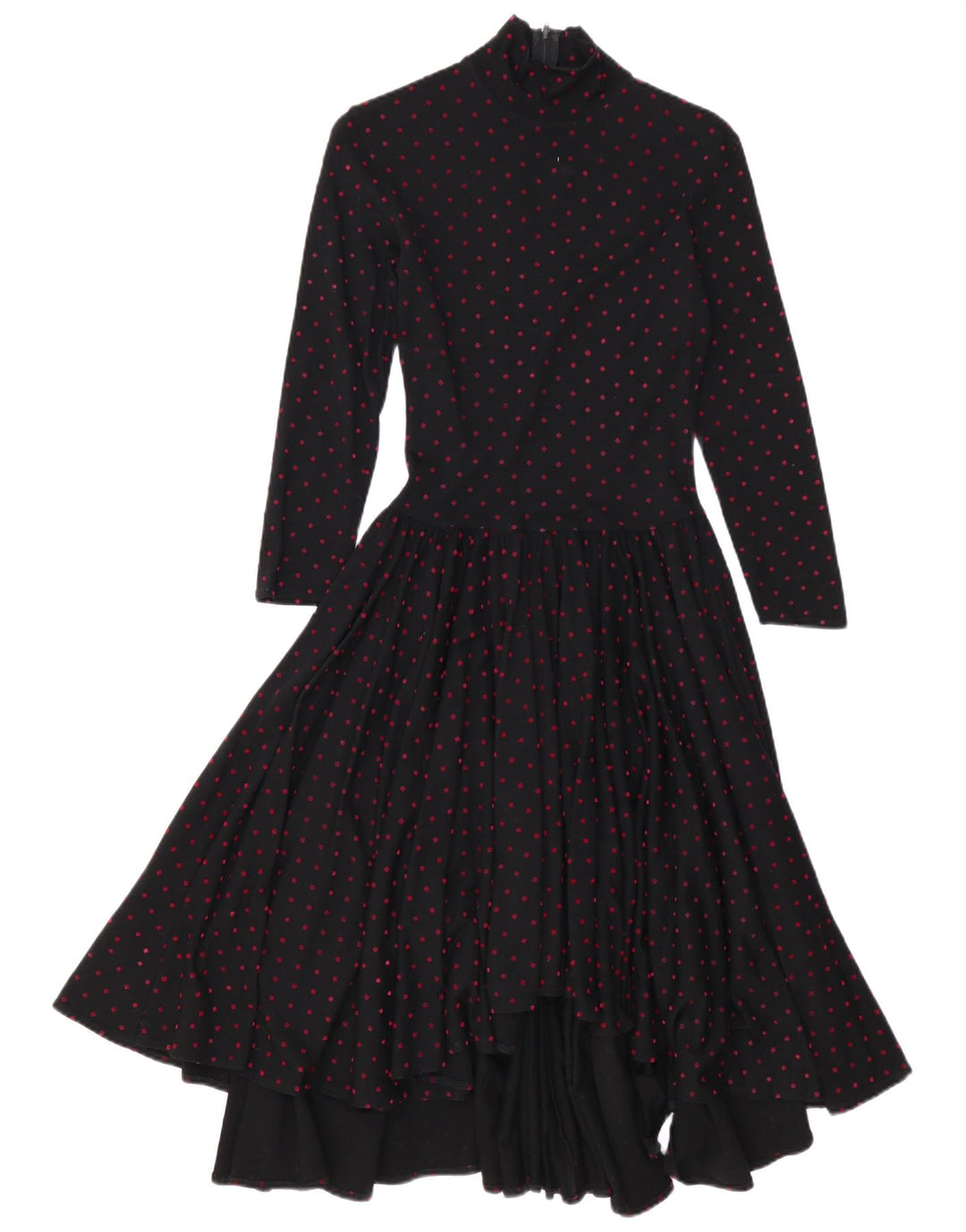 Vintage Damen Langarm-Maxikleid EU 38 Mittelschwarz gepunktete Wolle