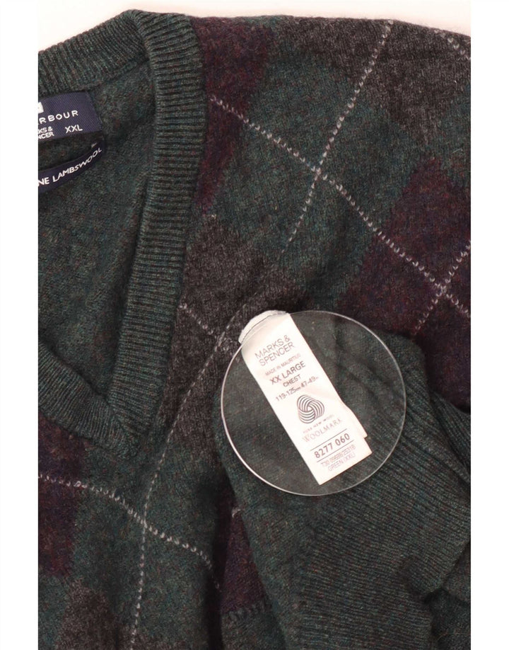 Marks & Spencer Herren Blue Harbor V-Ausschnitt Pullover Pullover 2XL Grün