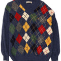 Burlington Herren-Pullover mit V-Ausschnitt, mittelblaue Argyle/Diamant-Schurwolle