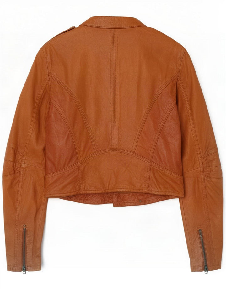 Bershka Damen Leder Bikerjacke UK 10 Small Braun