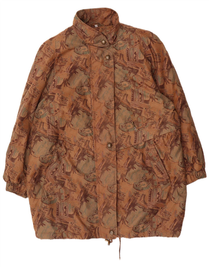 VINTAGE Damen-Regenmantel mit lockerer Passform und abstraktem Muster, EU 42, groß, braun