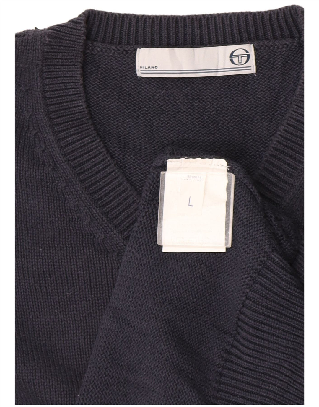 Sergio Tacchini Herren-Pullover mit V-Ausschnitt, groß, marineblaue Baumwolle