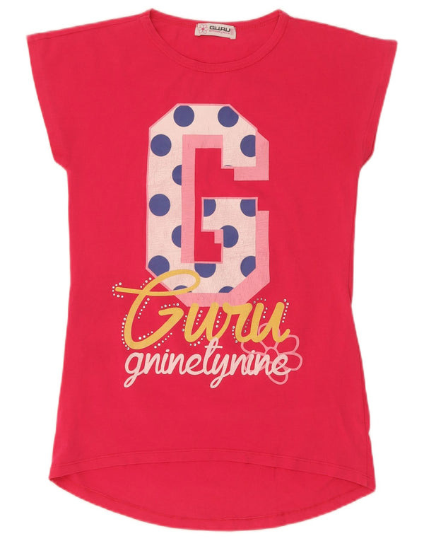 Guru Womens Graphic T-Shirt Top UK 12 Medium Pink Cotton