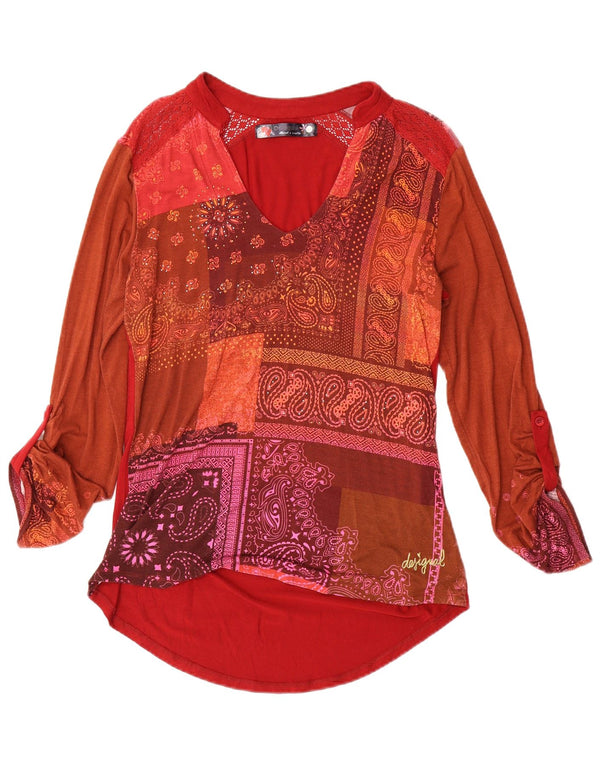 Desigual Damen Bluse Top UK 14 Medium Red Paisley Viscose