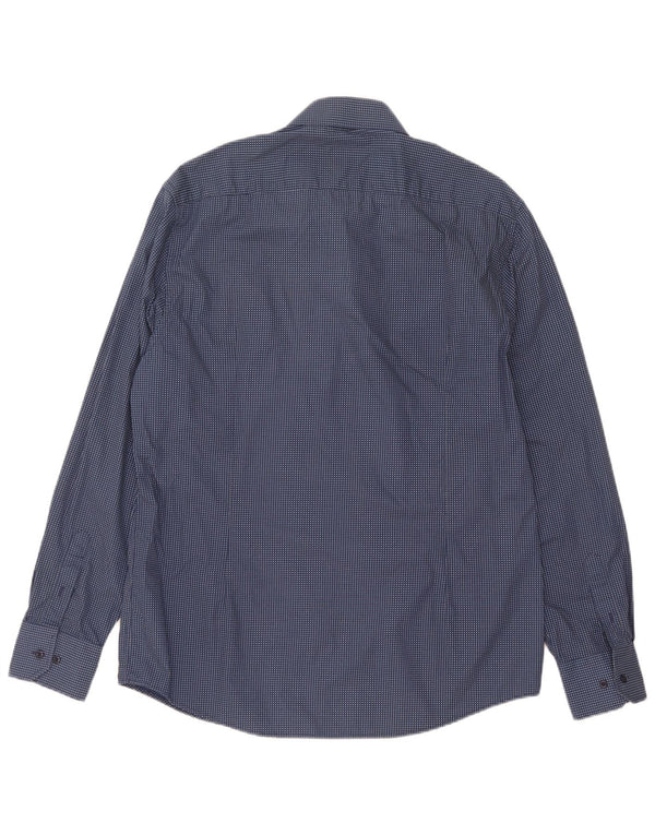 Coveri Herrenhemd Größe 43 44 XL Blau gepunktete Baumwolle