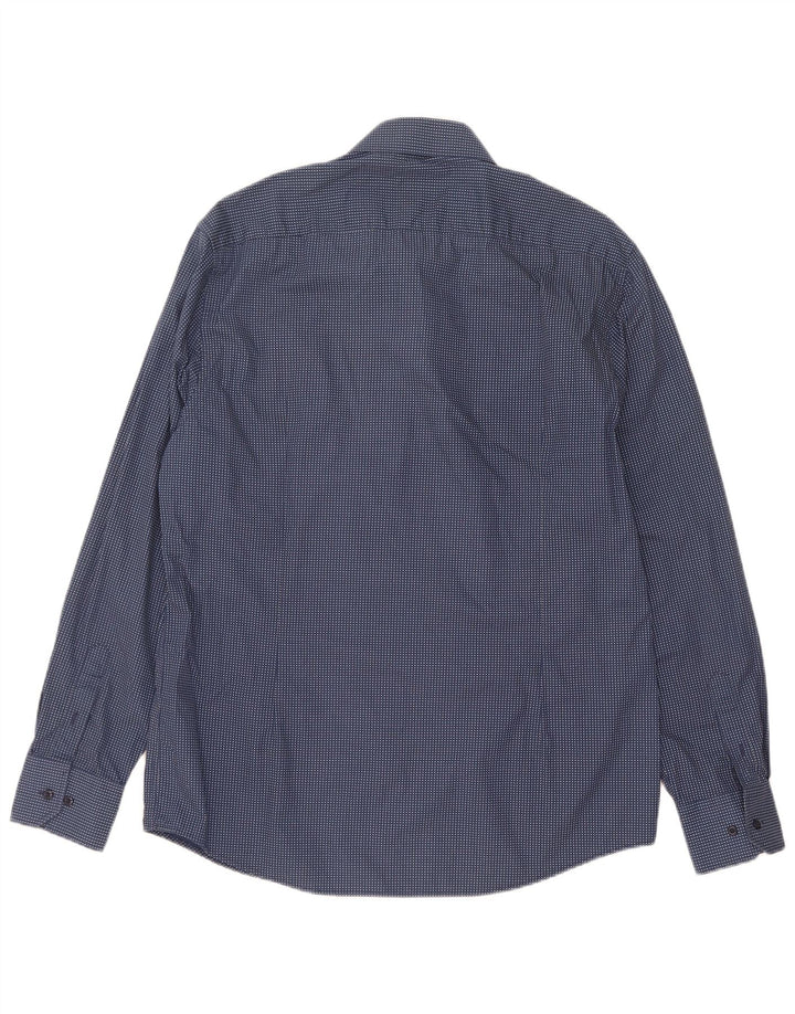 Coveri Herrenhemd Größe 43 44 XL Blau gepunktete Baumwolle