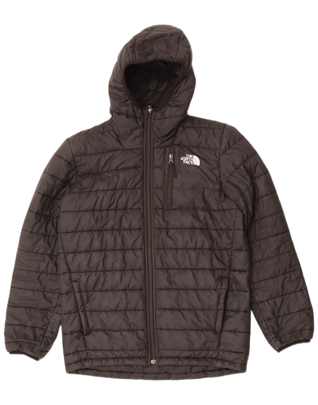 The North Face wattierte Jungenjacke mit Kapuze, 14–15 Jahre, XL, schwarzes Polyester