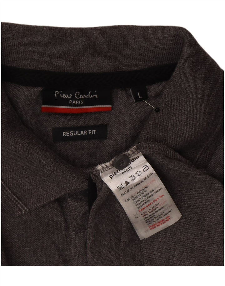 Pierre Cardin Herren-Poloshirt mit normaler Passform, großes graues Farbblock-Polyester