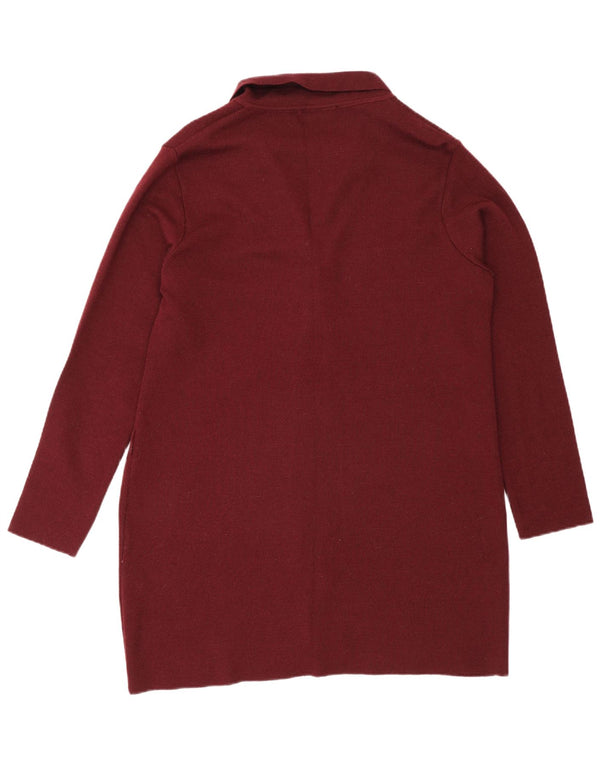 Zara Damen Longline-Cardigan-Pullover UK 16 Große burgunderrote Wolle