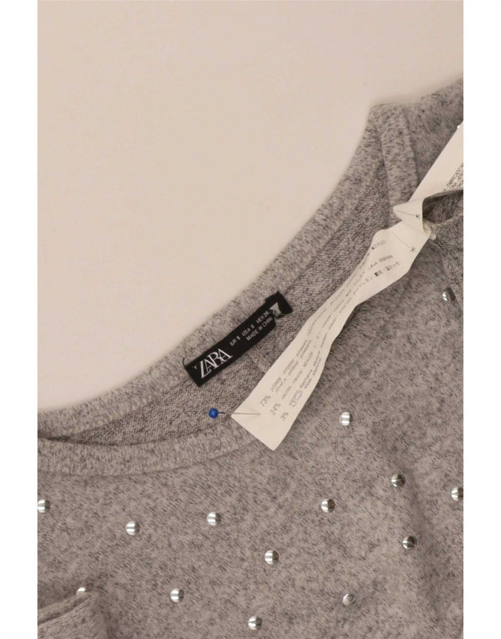 Zara Damen Langarm-Basic-Kleid UK 10 Small Grau Polyester
