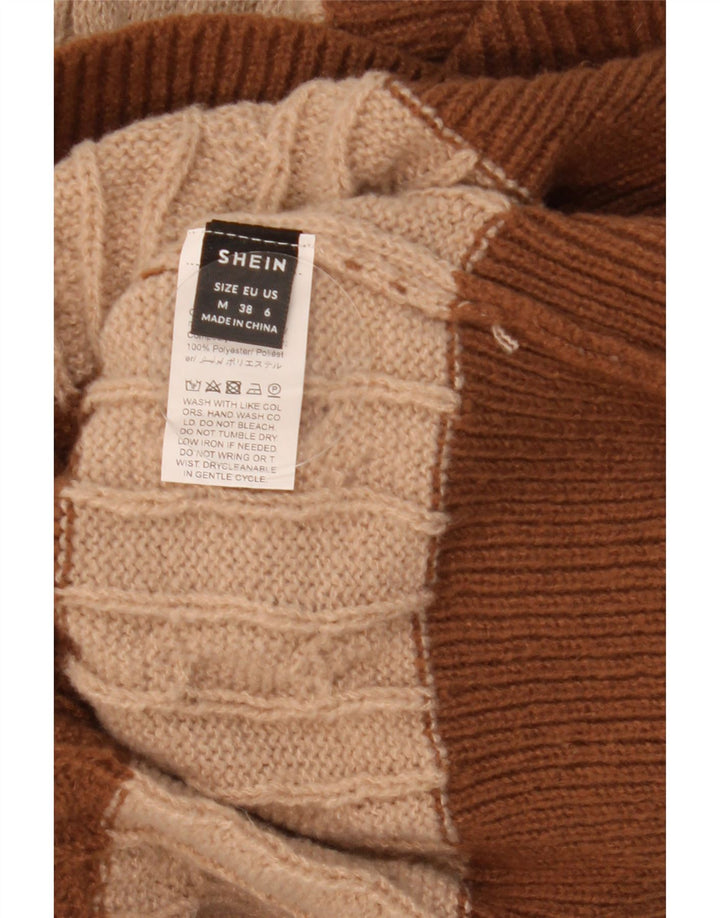 SHEIN Damen-Pullover mit V-Ausschnitt, UK 14, Mittelbraun, Farbblock