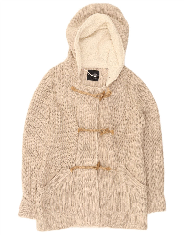 Zara Damen-Cardigan mit Kapuze, UK 14, mittelbeigefarbenes Polyester